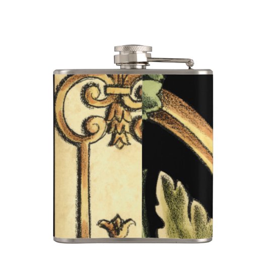 Zierblumendesign an schwarzen Grenzen Flachmann (Rückseite)