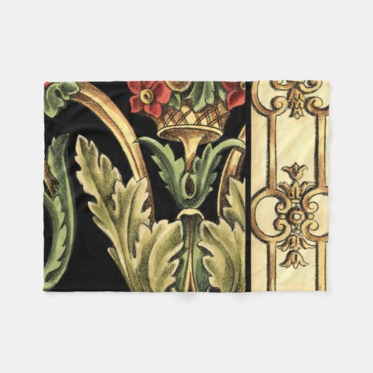 Zierblumendesign an schwarzen Grenzen Fleecedecke (Vorderseite (Horizontal))