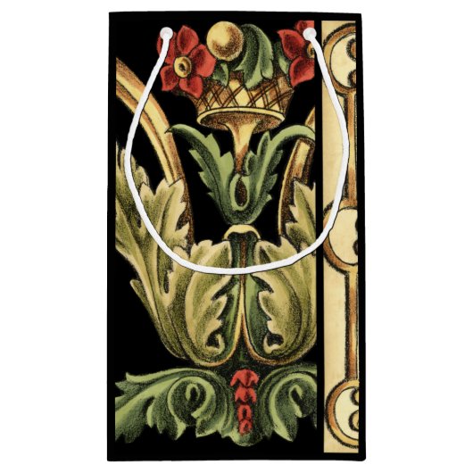 Zierblumendesign an schwarzen Grenzen Kleine Geschenktüte (Rückseite)