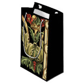 Zierblumendesign an schwarzen Grenzen Kleine Geschenktüte (Vorderseite Schrägansicht)