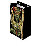 Zierblumendesign an schwarzen Grenzen Kleine Geschenktüte (Rückseite Schrägansicht)