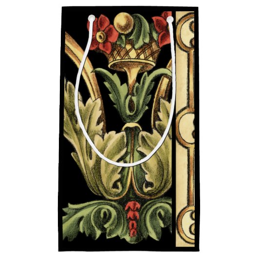 Zierblumendesign an schwarzen Grenzen Kleine Geschenktüte (Vorderseite)