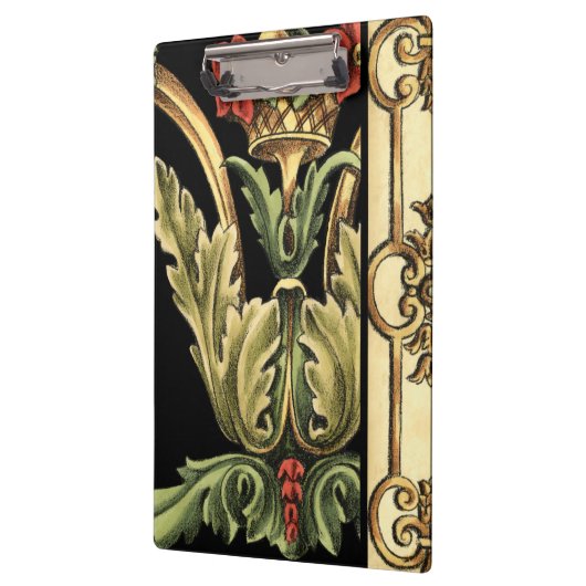 Zierblumendesign an schwarzen Grenzen Klemmbrett (Links)