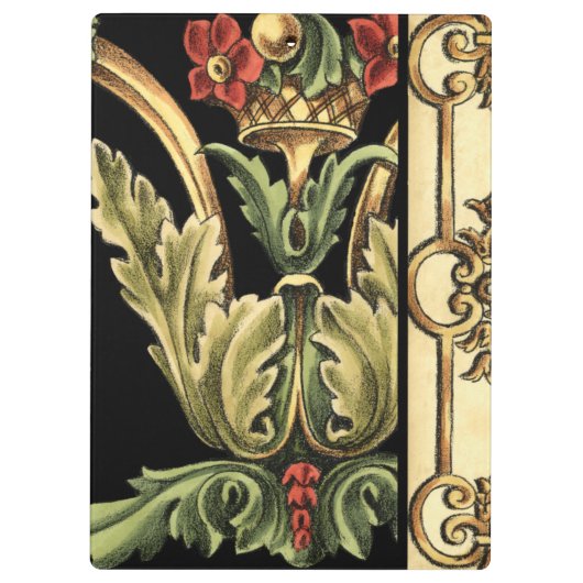 Zierblumendesign an schwarzen Grenzen Klemmbrett (Rückseite)