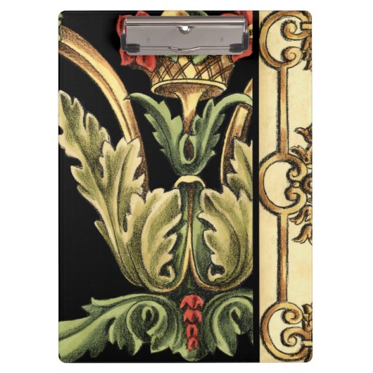 Zierblumendesign an schwarzen Grenzen Klemmbrett (Vorderseite)