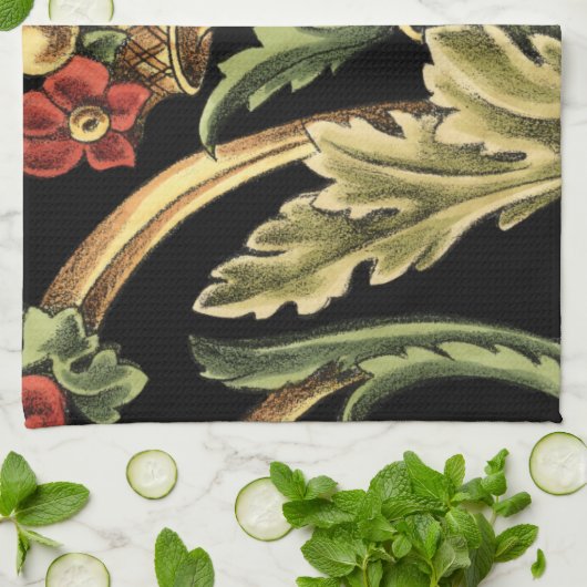 Zierblumendesign an schwarzen Grenzen Küchentuch (Gefaltet)