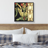 Zierblumendesign an schwarzen Grenzen Leinwanddruck (Insitu (Schlafzimmer))