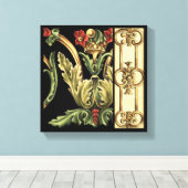 Zierblumendesign an schwarzen Grenzen Leinwanddruck (Insitu (Holzboden))