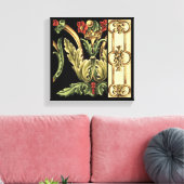 Zierblumendesign an schwarzen Grenzen Leinwanddruck (Insitu (Wohnzimmer))