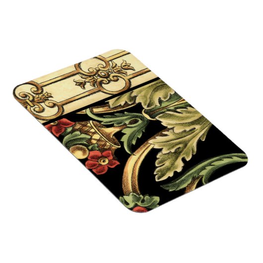 Zierblumendesign an schwarzen Grenzen Magnet (Rechte Seite)