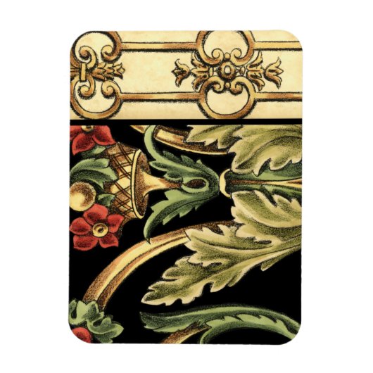 Zierblumendesign an schwarzen Grenzen Magnet (Vertikal)