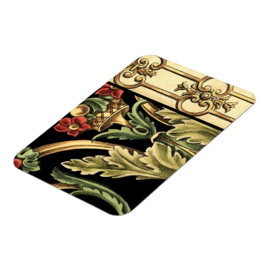 Zierblumendesign an schwarzen Grenzen Magnet (Linke Seite)