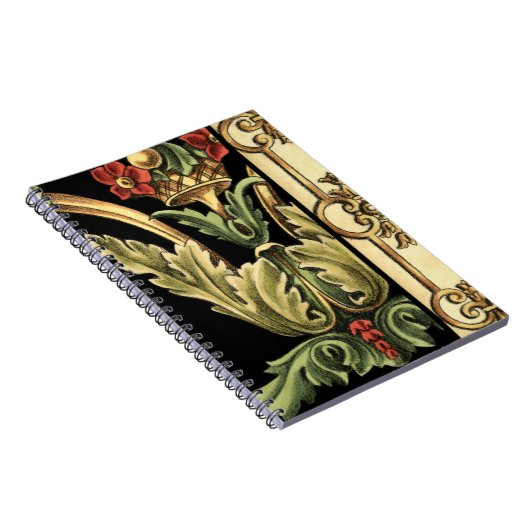 Zierblumendesign an schwarzen Grenzen Notizblock (Rechte Seite)