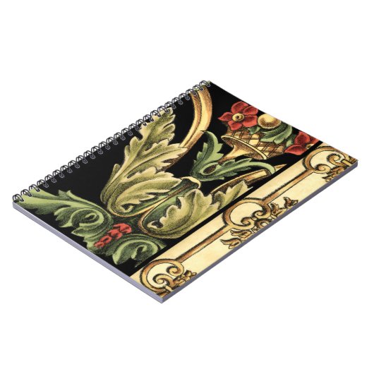 Zierblumendesign an schwarzen Grenzen Notizblock (Linke Seite)