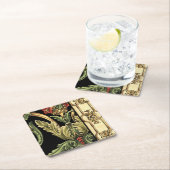 Zierblumendesign an schwarzen Grenzen Rechteckiger Pappuntersetzer (Vor Ort)