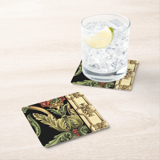 Zierblumendesign an schwarzen Grenzen Rechteckiger Pappuntersetzer (Vor Ort)