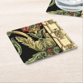 Zierblumendesign an schwarzen Grenzen Rechteckiger Pappuntersetzer (angewinkelt)