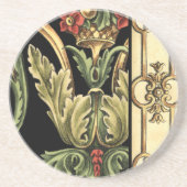 Zierblumendesign an schwarzen Grenzen Sandstein Untersetzer (Vorne)