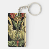 Zierblumendesign an schwarzen Grenzen Schlüsselanhänger (Rückseite)