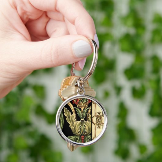 Zierblumendesign an schwarzen Grenzen Schlüsselanhänger (Hand)