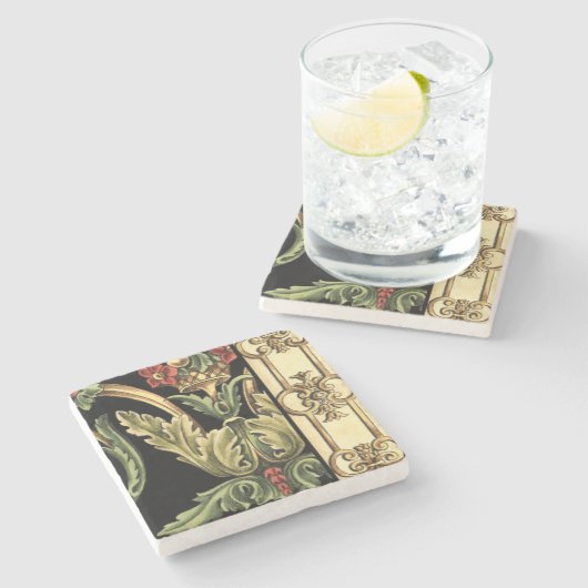 Zierblumendesign an schwarzen Grenzen Steinuntersetzer (Seitenansicht)