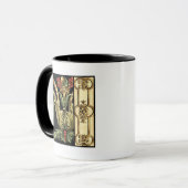 Zierblumendesign an schwarzen Grenzen Tasse (Vorderseite Links)