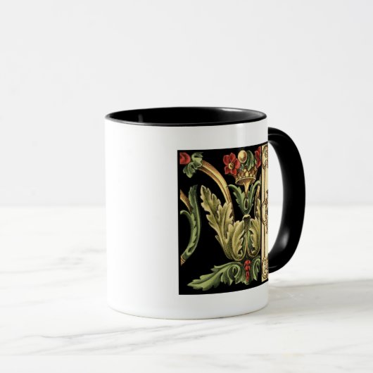 Zierblumendesign an schwarzen Grenzen Tasse (VorderseiteRechts)