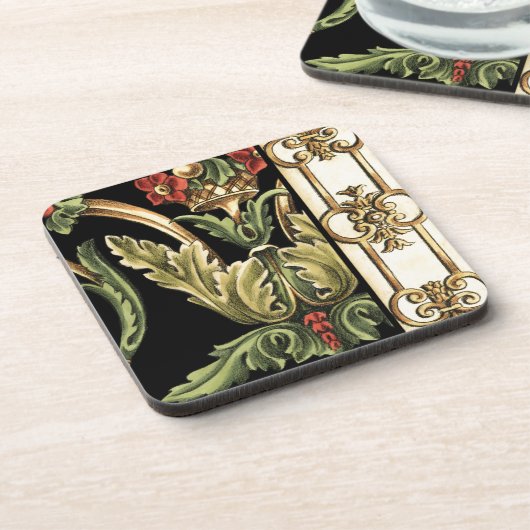 Zierblumendesign an schwarzen Grenzen Untersetzer (Linke Seite)