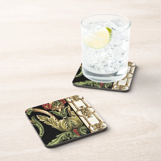 Zierblumendesign an schwarzen Grenzen Untersetzer (Rechte Seite)