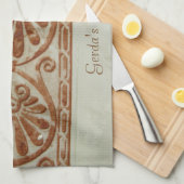 Zierbraun-Grenze des Mittelmeers mit Text Geschirrtuch (Viertel Falte)