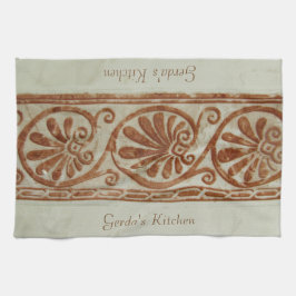 Zierbraun-Grenze des Mittelmeers mit Text Geschirrtuch