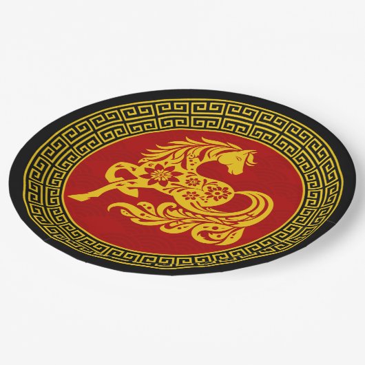 Zierchinesisches Neujahrspferd Pappteller (Schrägansicht)