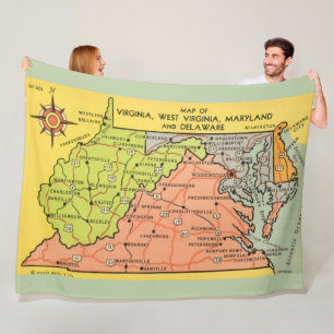 Zierdecke mit den US-Bundesstaaten Virginia und Ma Fleecedecke