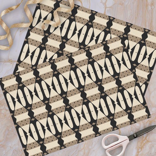Zierelegantes Schwarz-Beige Geometrisches Muster Seidenpapier