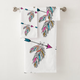 Zierfedern im Boho-Stil hängen Badhandtuch Set