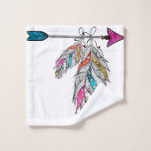 Zierfedern im Boho-Stil hängen Badhandtuch Set (Waschlappen)