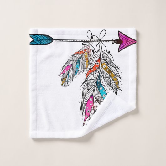 Zierfedern im Boho-Stil hängen Badhandtuch Set (Waschlappen)