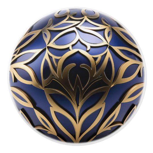 Zierflora Gold Navy Blue Orb Keramikknauf (Vorderseite)