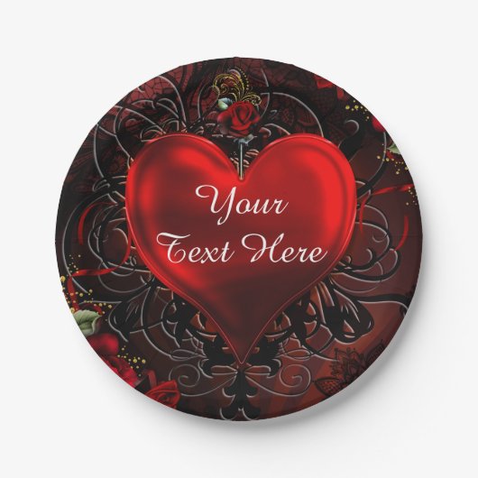 Zierflora Schwarzes und Rotes Party Pappteller (Vorderseite)