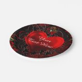 Zierflora Schwarzes und Rotes Party Pappteller (Schrägansicht)