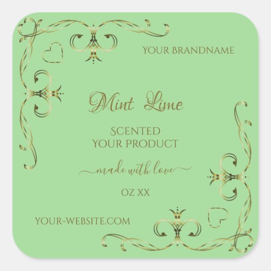 Ziergoldene Ecken zeigen grüne Produktkennzeichnun Quadratischer Aufkleber (Vorderseite)