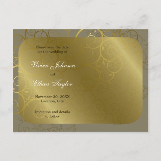 Ziergoldspirale Save the Date Postkarte (Rückseite)