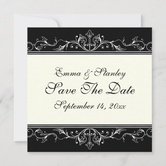 Ziergrenze Save the Date Schwarz-weiß (Vorderseite)