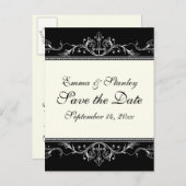 Ziergrenze Save the Date Schwarz-weiß Ankündigungspostkarte (Vorne/Hinten)