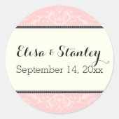 Ziergrenzenrosa Elfenbeinhochzeit Feiern Runder Aufkleber (Vorderseite)