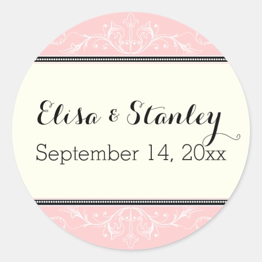 Ziergrenzenrosa Elfenbeinhochzeit Feiern Runder Aufkleber (Vorderseite)