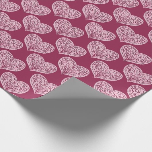 Zierherz in Burgund Wrapping Paper Geschenkpapier (Ecke)