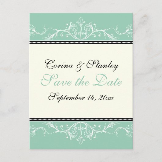 Zierjade, Elfenbeinhochzeit Sichern Sie das Datum Ankündigungspostkarte (Vorderseite)