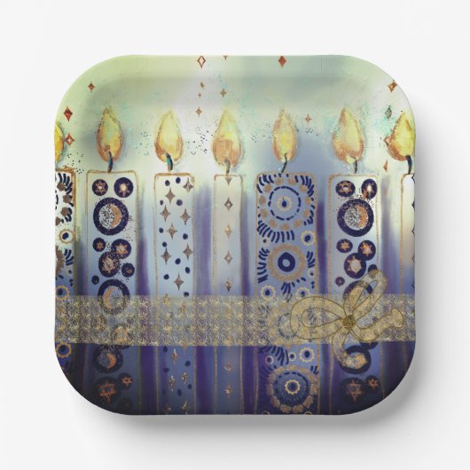 Zierkandeln, Spitzen und Bow Hanukka Pappteller (Vorderseite)