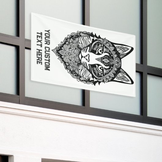 Zierkatze mit benutzerdefiniertem Text Banner (Äußeres Gebäude)